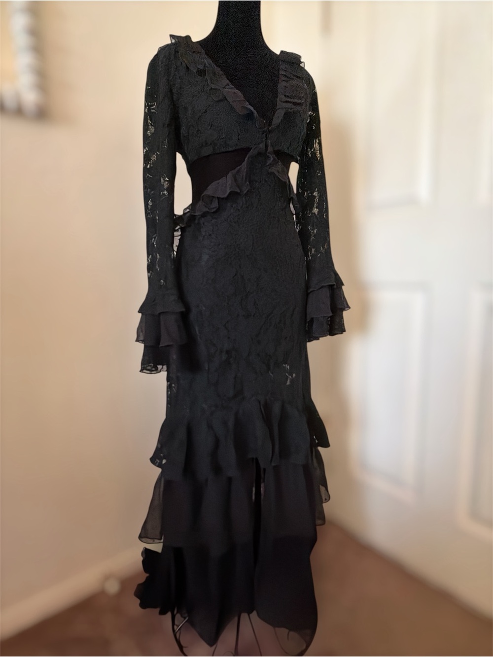 Current Mood Black Gothic Lace Maxi Dress Corset Lace Up Back Small